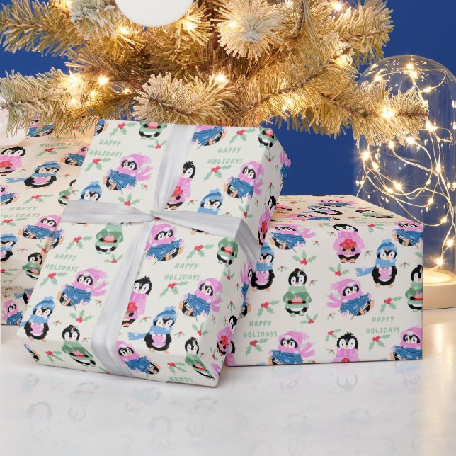 Festive Penguins Pattern Christmas Wrapping Paper Presentpapper (Helgdagar)