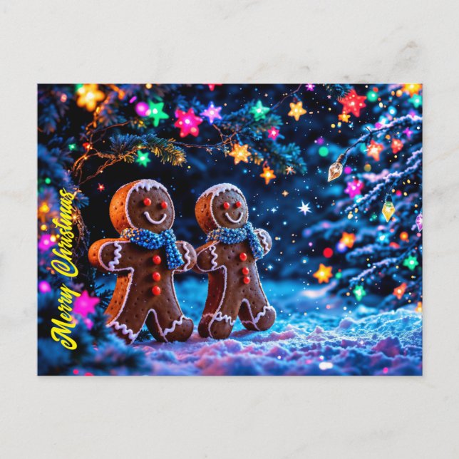 Festive pepparkaksgubbe snö fantasi vykort (Framsida)