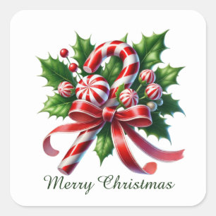 Festive peppermint candy God jul Fyrkantigt Klistermärke