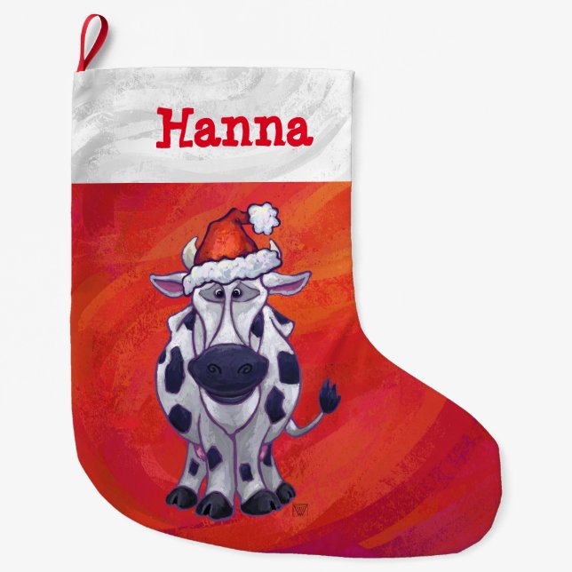Festive Personlig Cow-jul Stor Julstrumpa (Framsidan)