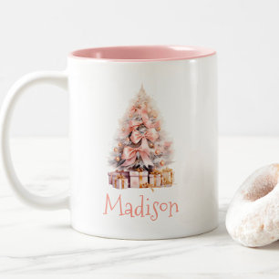 Festive Personlig Rosa Julgran Två-Tonad Mugg