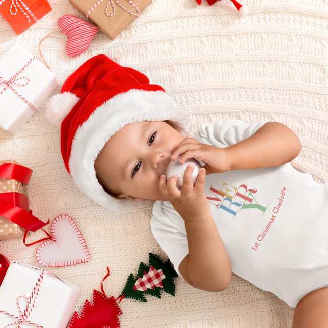 Festive Personlised Merry Bright T Shirt (Festive Merry baby's 1st christmas bodysuit)