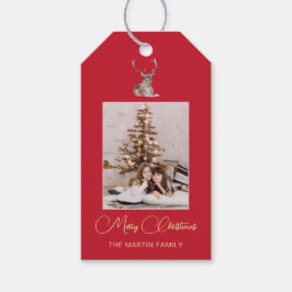 Festive Photo med Winter Hjort Red jul Presentetikett