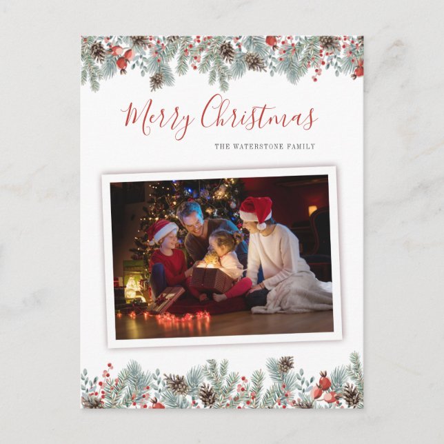 Festive Photo Rustic Botanical jul Helg Vykort (Framsida)