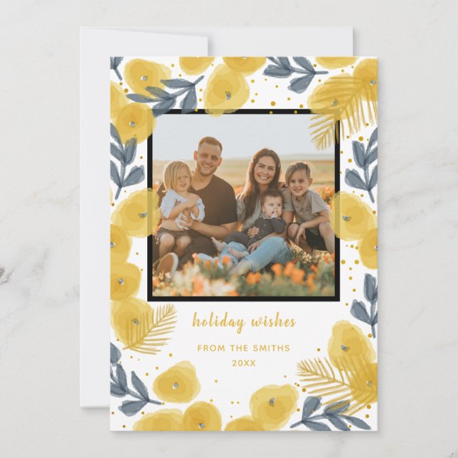 Festive Photo Vibrant Gula blommor Helgdag Card Julkort (Framsida)