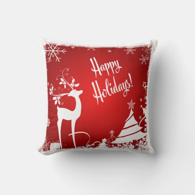 Festive Pillow | Röd och vit, Glad helg! Kudde (Framsida)