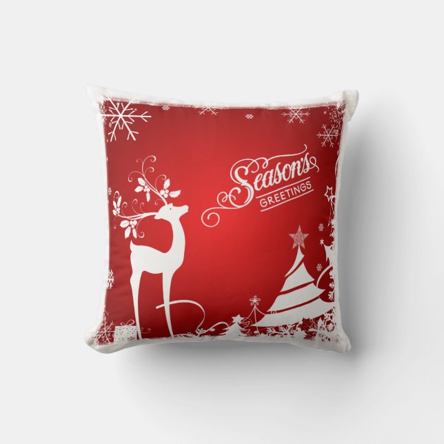 Festive Pillow | Röd och vit, Säsongens hälsningar Kudde (Framsida)
