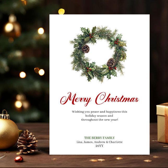 Festive Pine Wreath Christmas Greeting Digital  Julkort (Festive Pine Wreath Christmas Greeting Digital Card)
