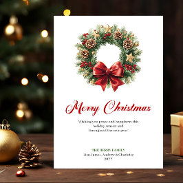 Festive Pine Wreath Christmas Greeting Printable Julkort