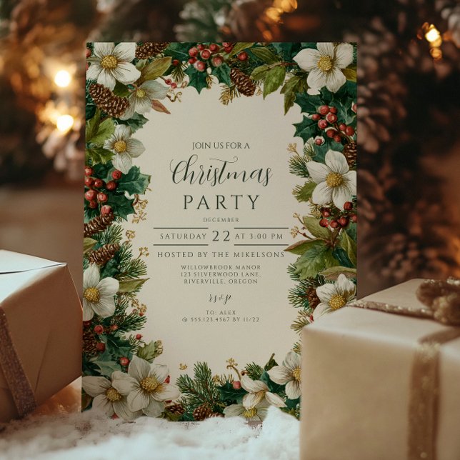 Festive Pinecone och Holly-jul Inbjudningar (Skapare uppladdad)