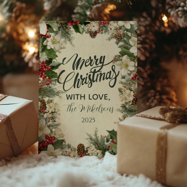 Festive Pinecone och Holly-jul Julkort (Skapare uppladdad)