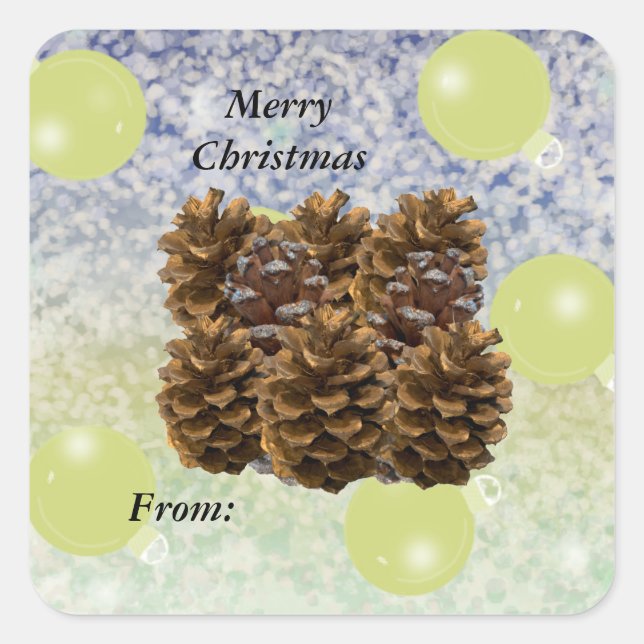 Festive Pinecones Gift Märkre Fyrkantigt Klistermärke (Framsida)