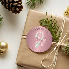 Festive Pink and Green Glitter Shiny Candy Cane Runt Klistermärke