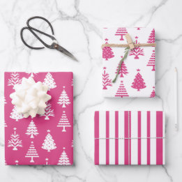 Festive Pink and White Christmas Tree Pattern