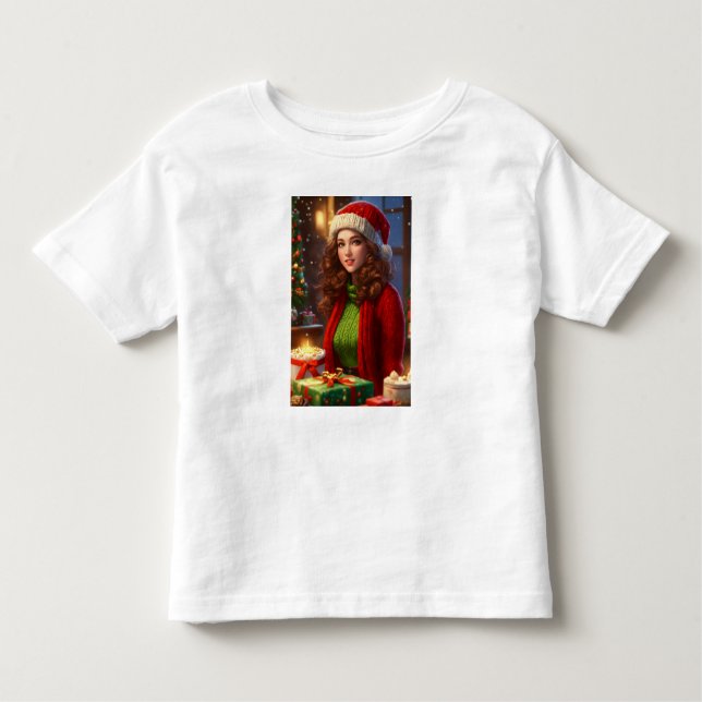 Festive Pinup Beauty - julfärskemästrad utskrift T Shirt (Framsida)
