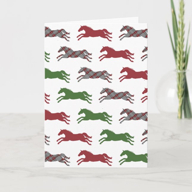 Festive Plaid Horse Mönster jul Hälsning Helgkort (Framsida)