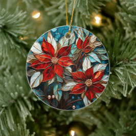 Festive Poinsettia Flower Stached Glass jul Julgransprydnad Keramik