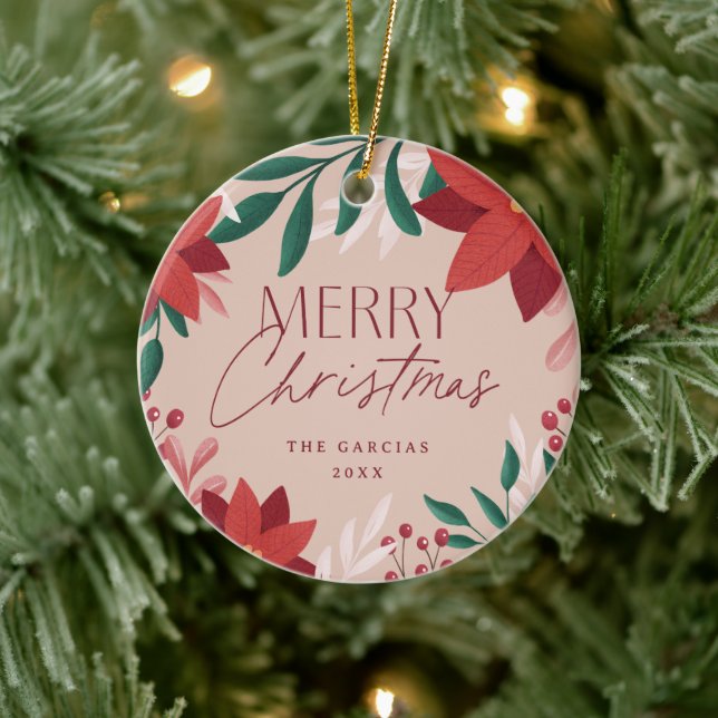 Festive Poinsettia Flowers jul Julgransprydnad Keramik (Träd)