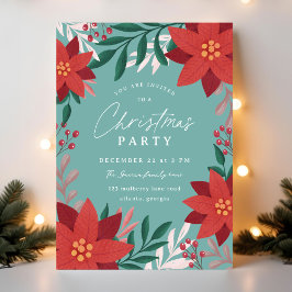 Festive Poinsettia Flowers jul Party Inbjudningar