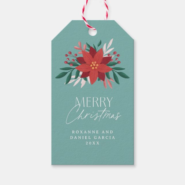 Festive Poinsettia Flowers jul Presentetikett (Framsidan)