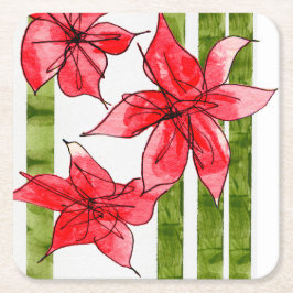 Festive Poinsettia Holiday Coaster Underlägg Papper Kvadrat