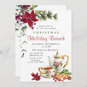 Festive Poinsettia jul Helgdag Gren Inbjudningar
