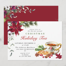 Festive Poinsettia jul Helgdag Tea Party Inbjudningar