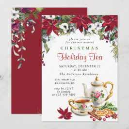 Festive Poinsettia jul Helgdag Tea Party Inbjudningar