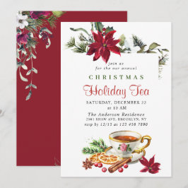 Festive Poinsettia jul Helgdag Tea Party Inbjudningar