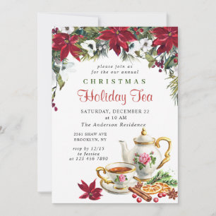Festive Poinsettia jul Helgdag Tea Party Inbjudningar