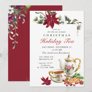 Festive Poinsettia jul Helgdag Tea Party Inbjudningar