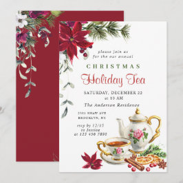 Festive Poinsettia jul Helgdag Tea Party Inbjudningar