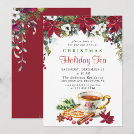 Festive Poinsettia jul Helgdag Tea Party Inbjudningar