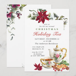 Festive Poinsettia jul Helgdag Tea Party Inbjudningar
