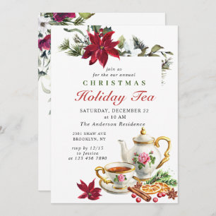 Festive Poinsettia jul Helgdag Tea Party Inbjudningar