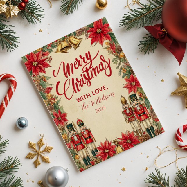 Festive Poinsettia Klockor Helgdag Julkort (Skapare uppladdad)