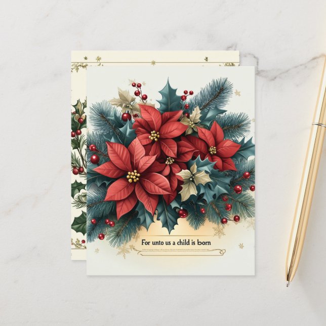 Festive Poinsettia Ntivity Bible Verse Scrapbook (Fram/Back In Situ)