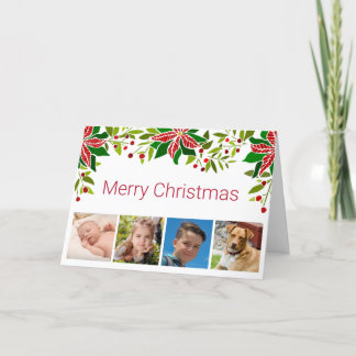 Festive Poinsettia och Holly Four Photo Helgkort