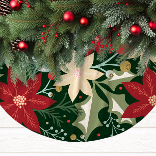 Festive Poinsettia och Holly-julen Julgransmatta Borstad Polyester