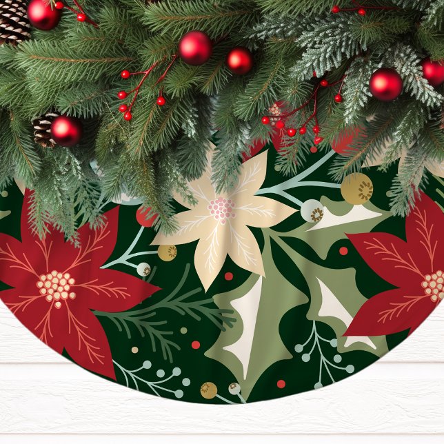 Festive Poinsettia och Holly-julen Julgransmatta Borstad Polyester (Skapare uppladdad)