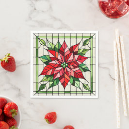 Festive Poinsettia Stached Glass Decoupage Pappersservett