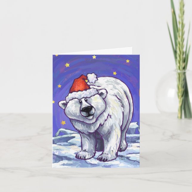 Festive Polar Bear-jul Helgkort (Framsida)