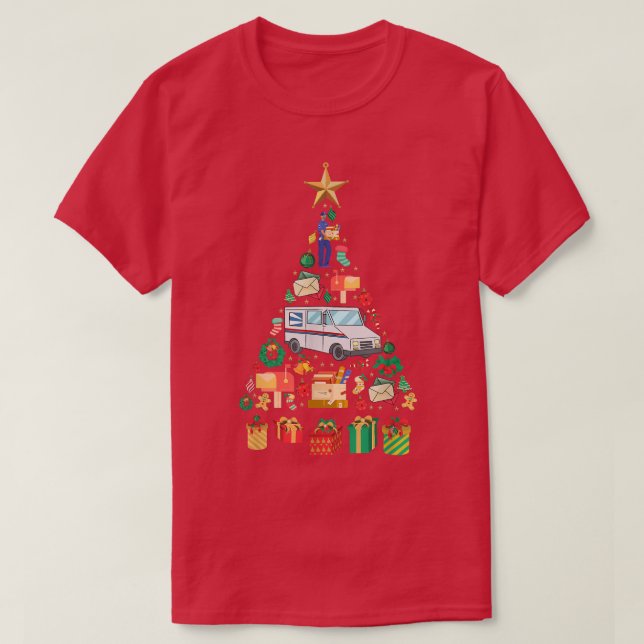 Festive Postman Julafton Träd Design T Shirt (Design framsida)