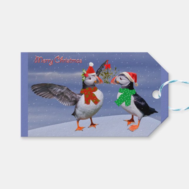 Festive Puffins-julklapp Presentetikett (Framsidan (Horisontell))