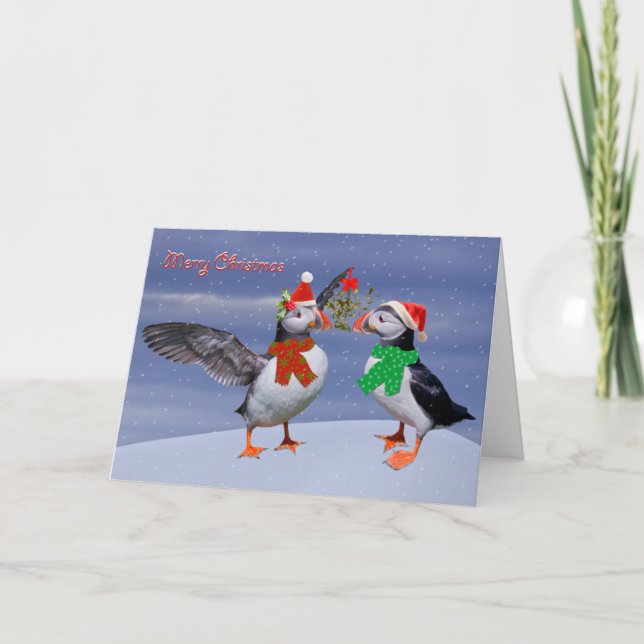 Festive Puffins-julkort Helgkort (Framsida)
