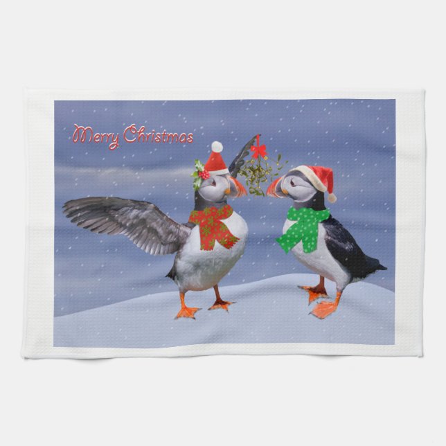 Festive Puffins Kitchen Towel Kökshandduk (Horisontell)