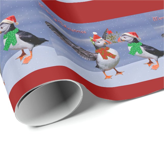 Festive Puffins Wrapping Papprare - jul Presentpapper (Rullad Hörn)