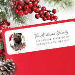 Festive Pug Hund i Santa Hat-Returadressen Returadress Etikett<br><div class="desc">Den här festliga returadressetiketten har en söt Pug-hund med en julhatt inramad med en julklapp. Det är det perfekt sättet att göra e-posten glad och se till att alla som ser den blir medvetna om det.</div>