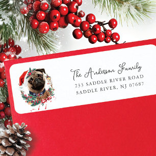 Festive Pug Hund i Santa Hat-Returadressen Returadress Etikett