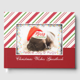 Festive Pug in Red Santa Hat med jul Ljus Gästböcker